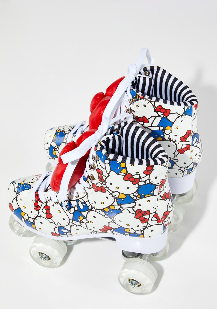 Dolls Kill x Hello Kitty Bow Detail AOP Roller Skates White