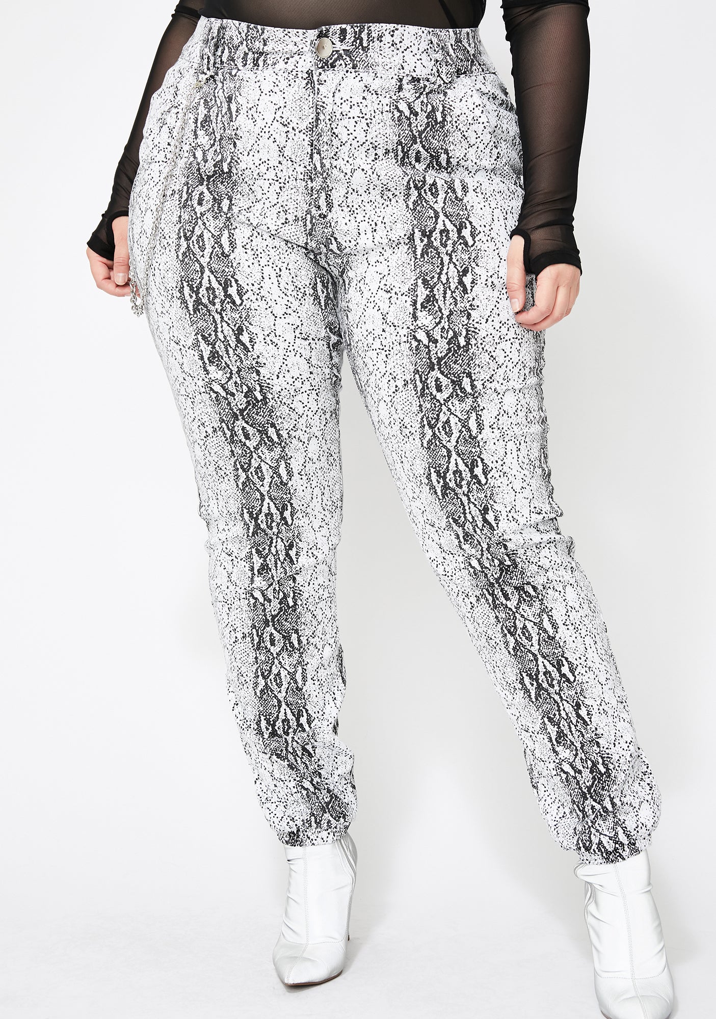 Plus Size Snake Print Jogger Chain Pants White – Dolls Kill