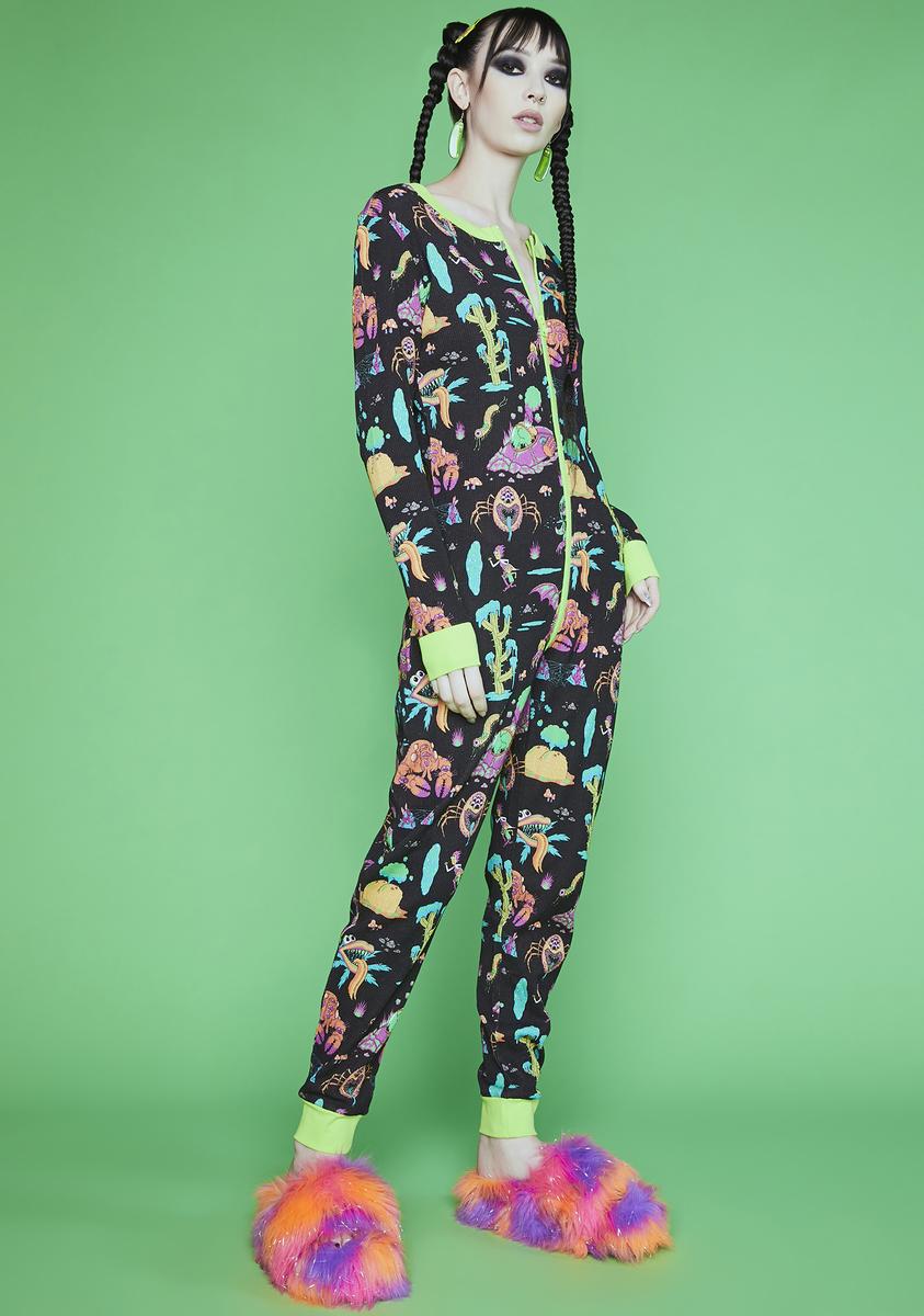 Dolls Kill x Rick & Morty Alien Print Thermal Waffle Knit