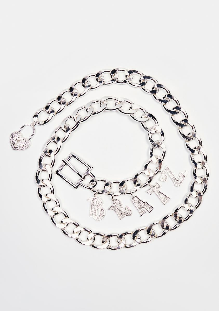 Dolls Kill x Bratz Rhinestone Charm Chain Locket Belt - Silver