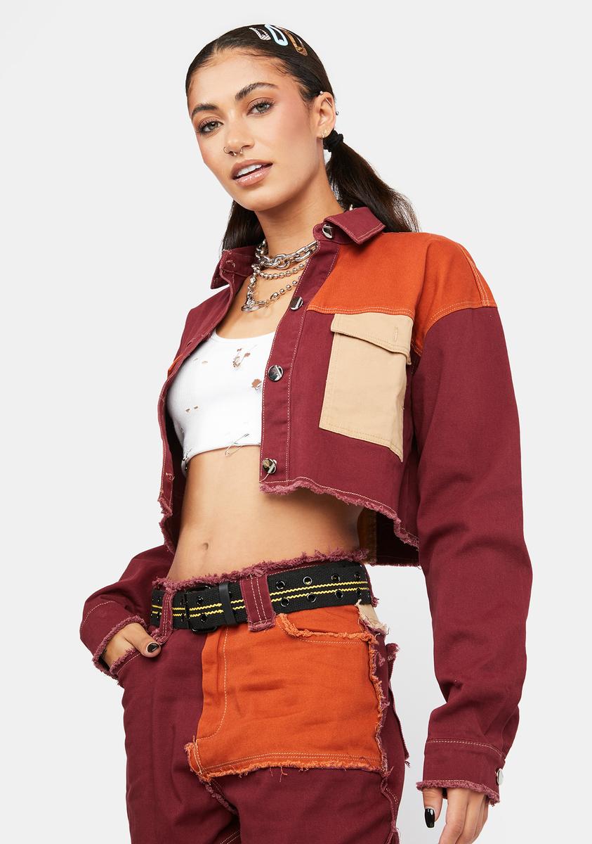 Bitter Hidden Layers Patchwork Crop Jacket,All Products : American Fashion Style Bags On Sale
