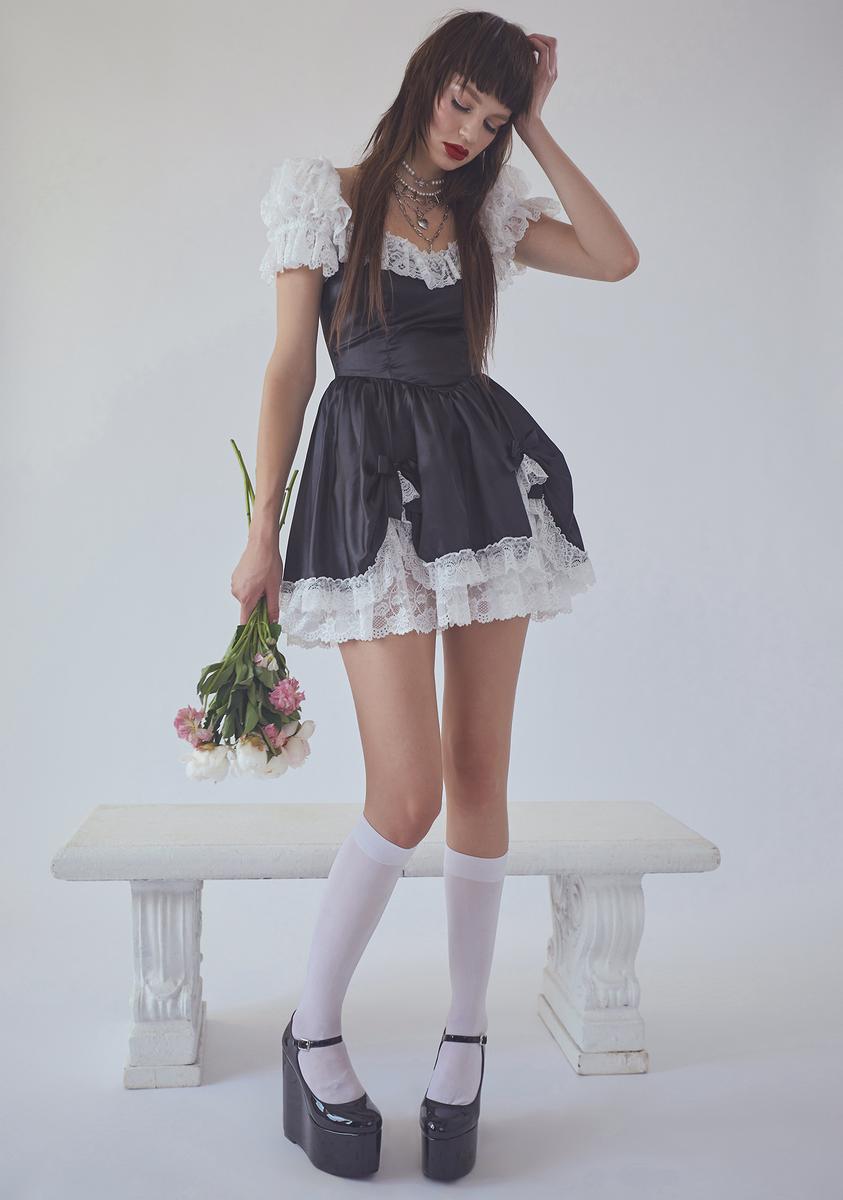 bad meets evil satin mini dress Current Mood Satin Lace Ruffle Mini Dress