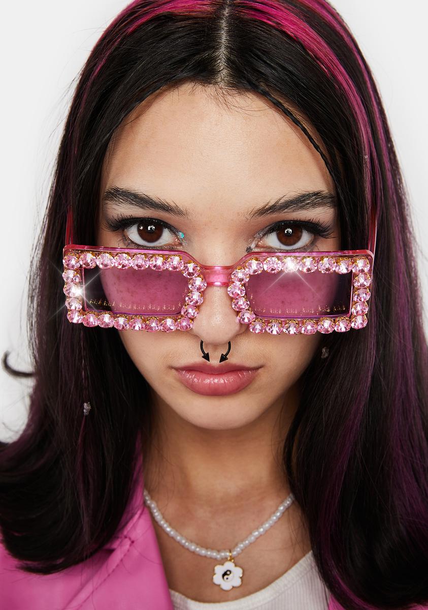 Crystal Rectangular Sunglasses - Pink – Dolls Kill