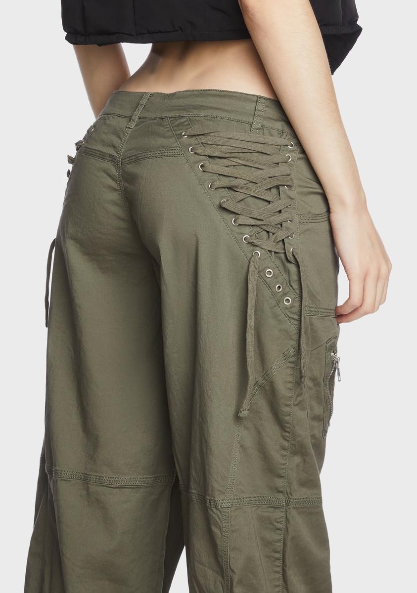 The Kript Low Waist Lace Up Cargo Pants Green Dolls Kill