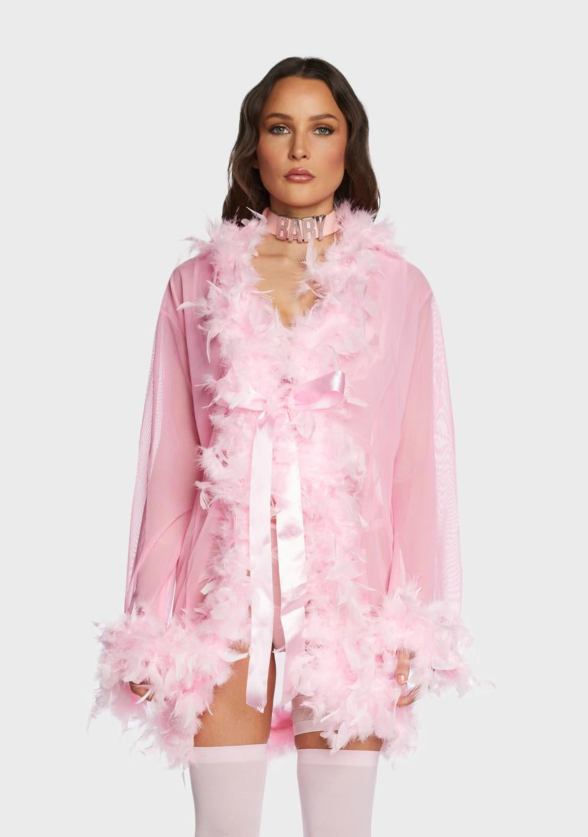 Baby Pink Feather Mesh Robe – Dolls Kill