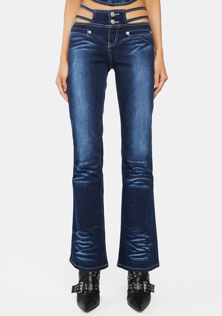 Blue Ultra High Rise Cut Flared Denim Pants Online Shopping