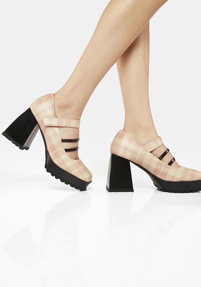 ZEMETA Plaid Mary Jane Platform Heels Pink Dolls Kill