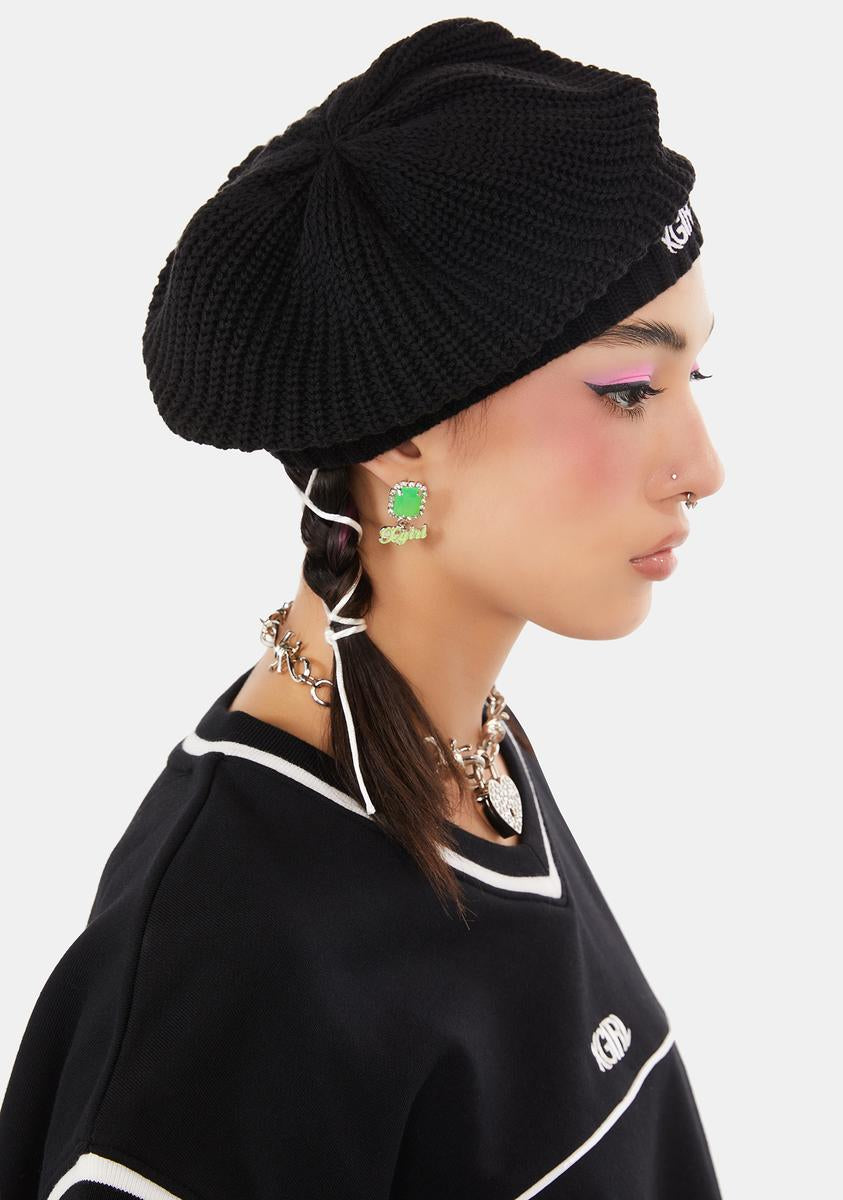 x-Girl Rib Knit Logo Beret - Black – Dolls Kill