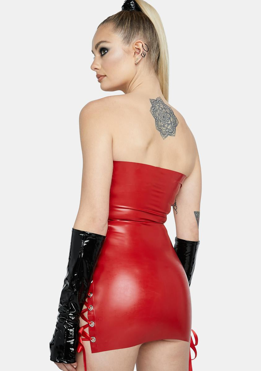 Bustedbrand Latex Lace Up Bodycon Mini Dress - Red Dolls Kill Bustedbrand Latex Lace Up Bodycon Mini Dress - Red Dolls Kill