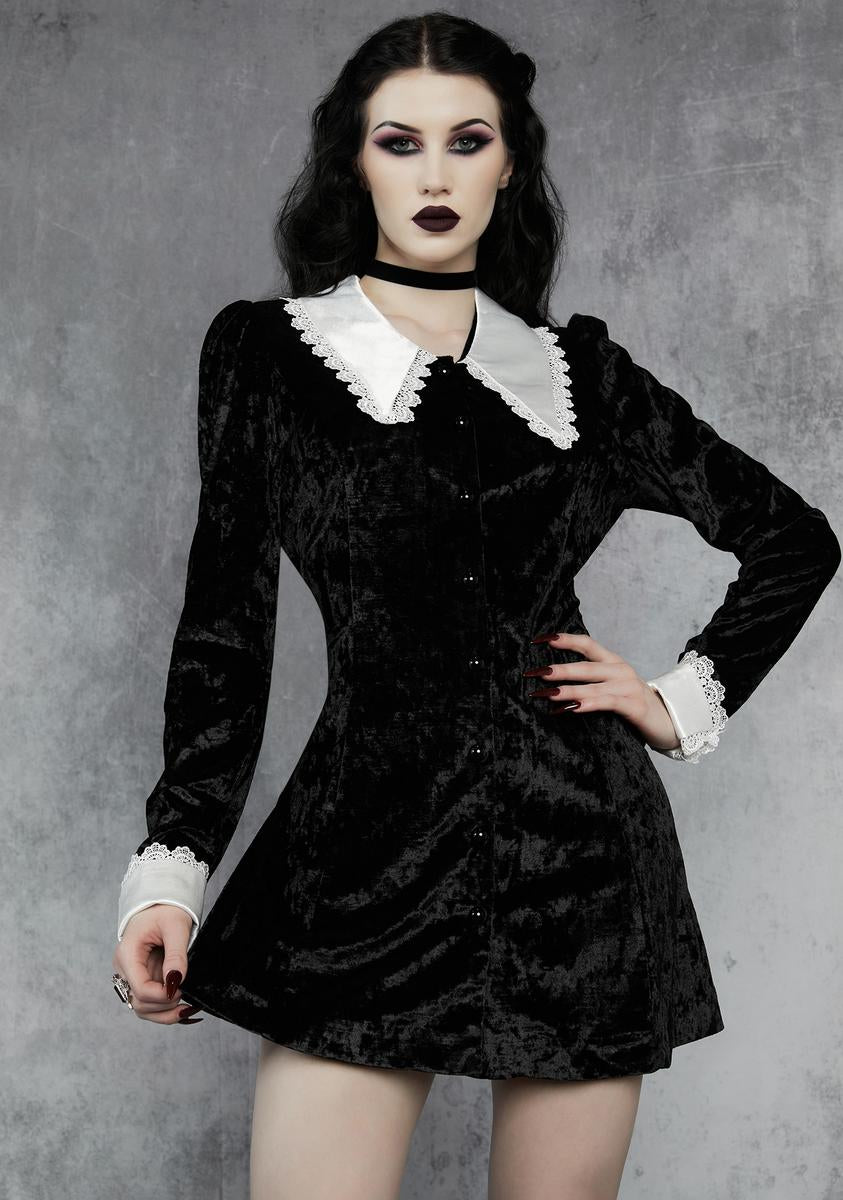 Widow Crushed Velvet Collared Mini Dress
