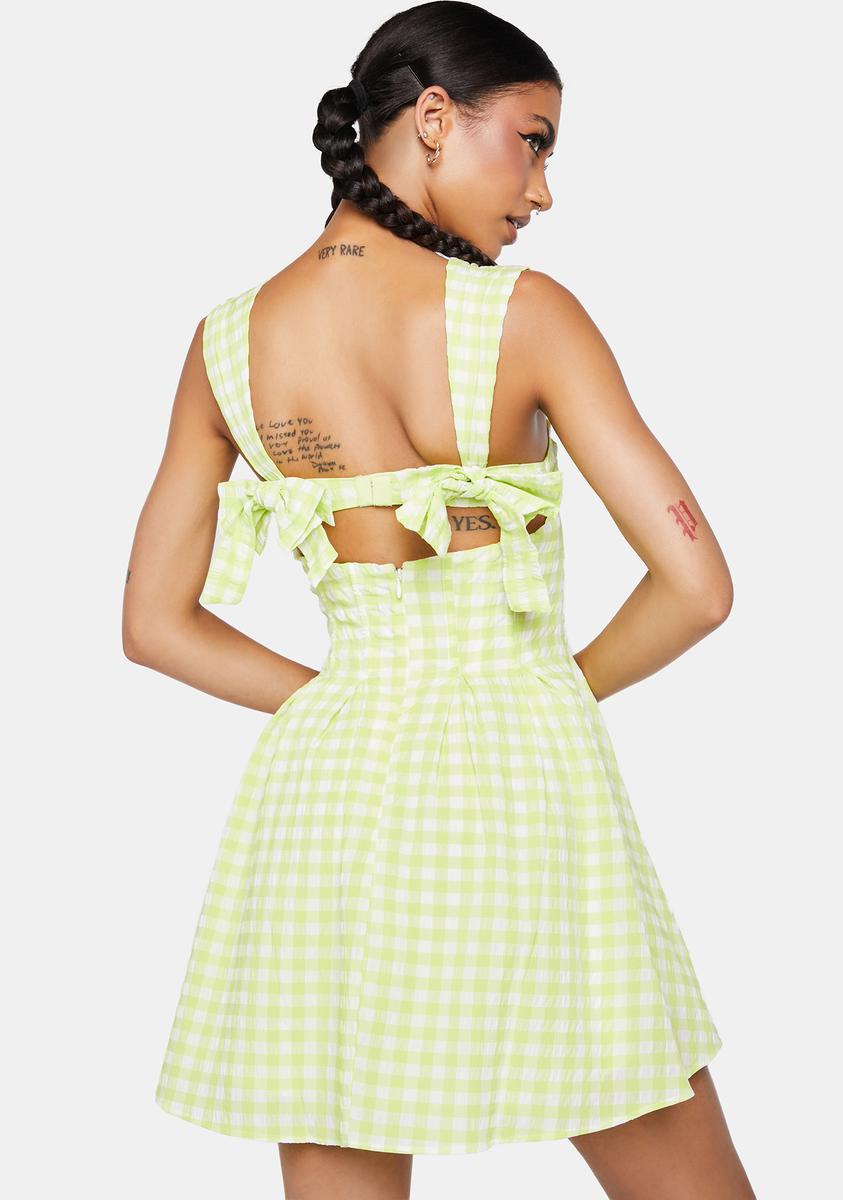 for love and lemons august mini dress yellow For Love & Lemons Gingham Boned Mini Dress
