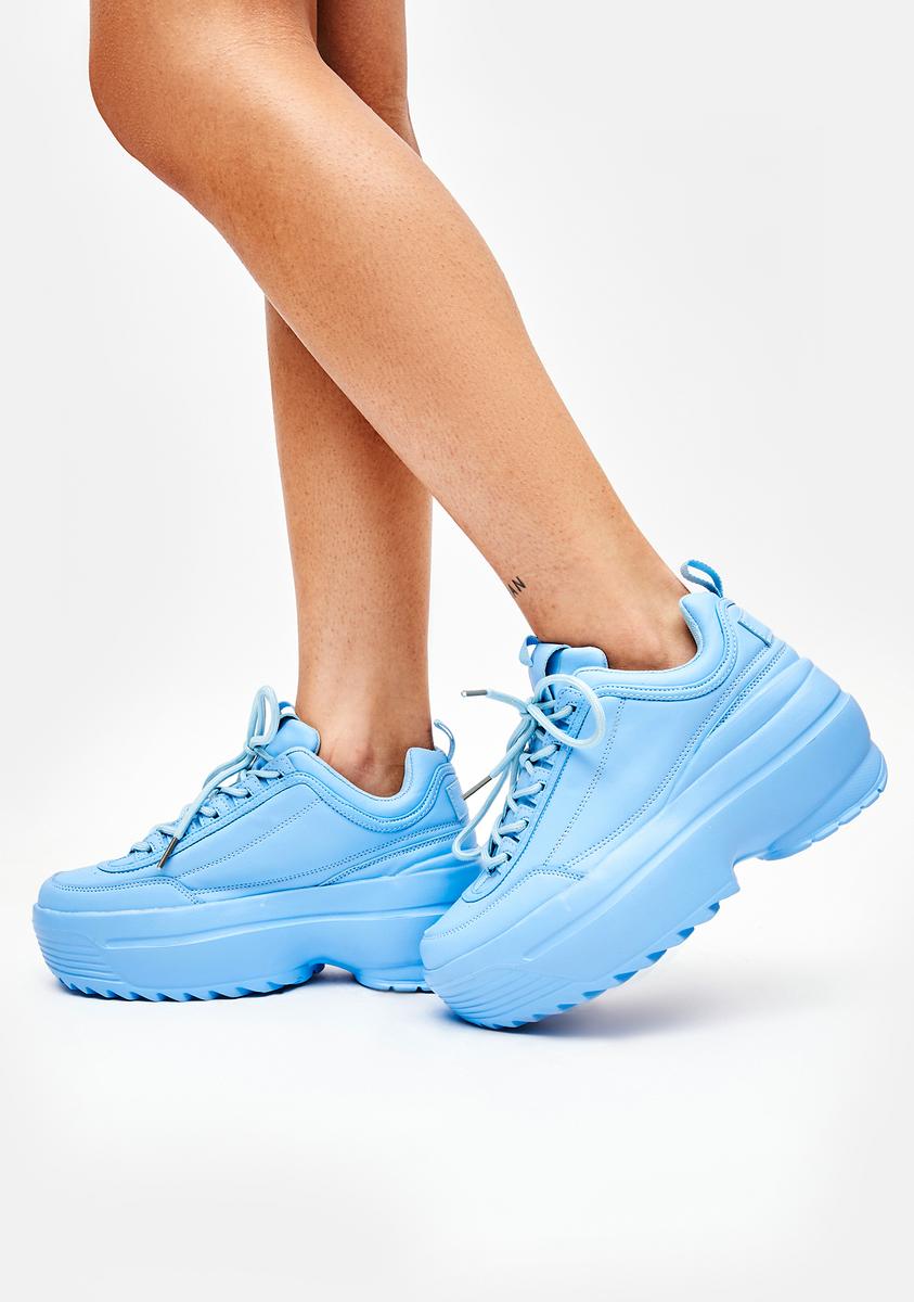 Sporty Classic Platform Sneakers - Vegan Leather Blue â Dolls Kill
