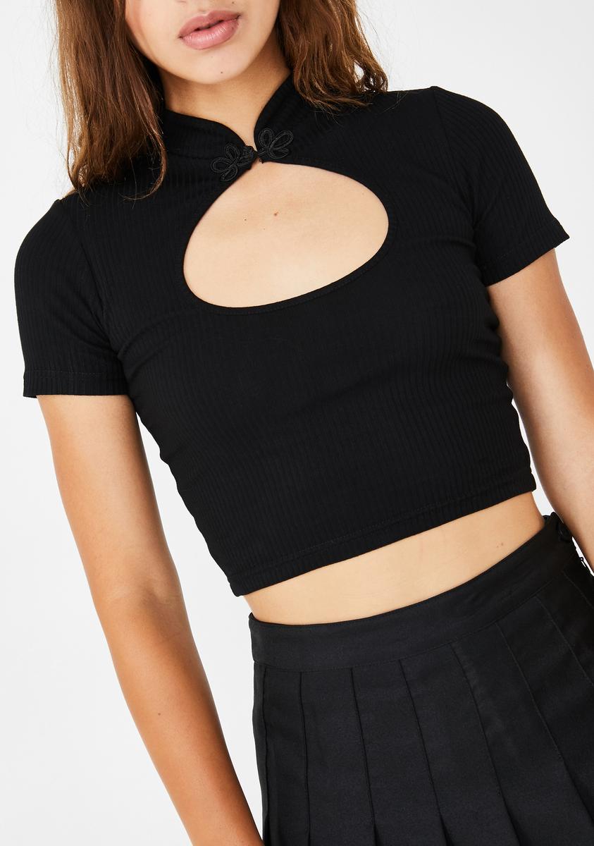 Delia's Cut Out Mandarin Collar Crop Top – Dolls Kill