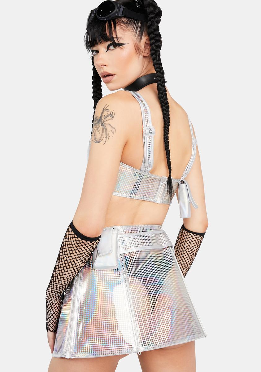 Club Exx Light Up Holographic Dot A Line Mini Skirt Clear Dolls Kill
