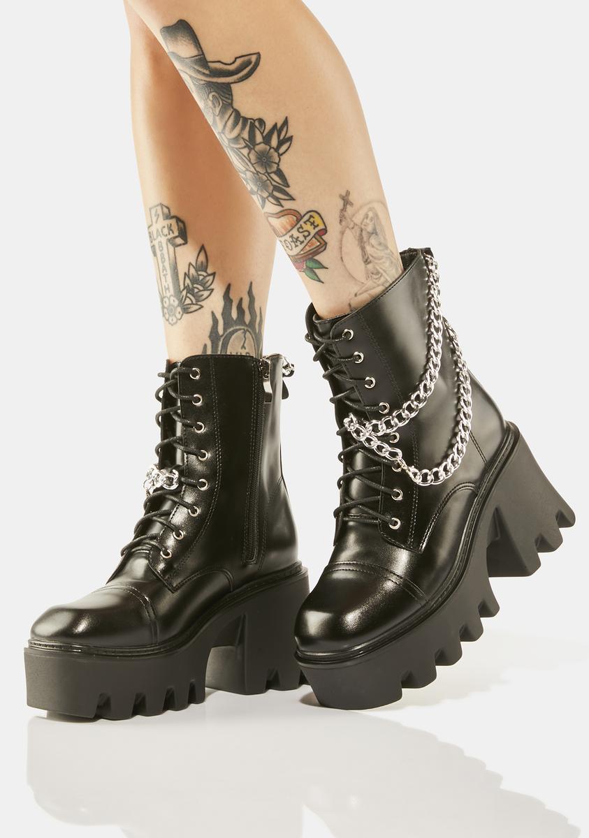 Vegan Leather Layered Chain Platform Boots - Black – Dolls Kill
