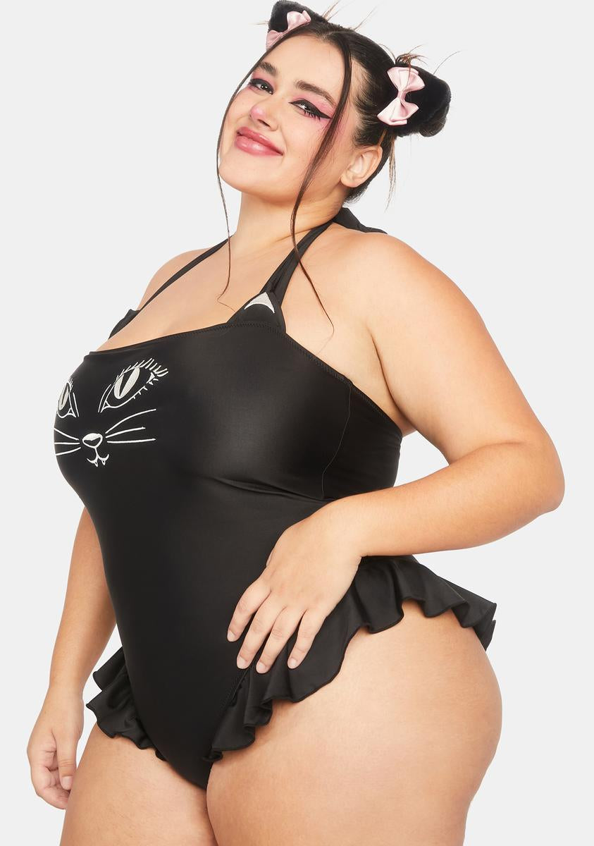Plus Size The Grave Girls Cat Kitty One Piece Swimsuit