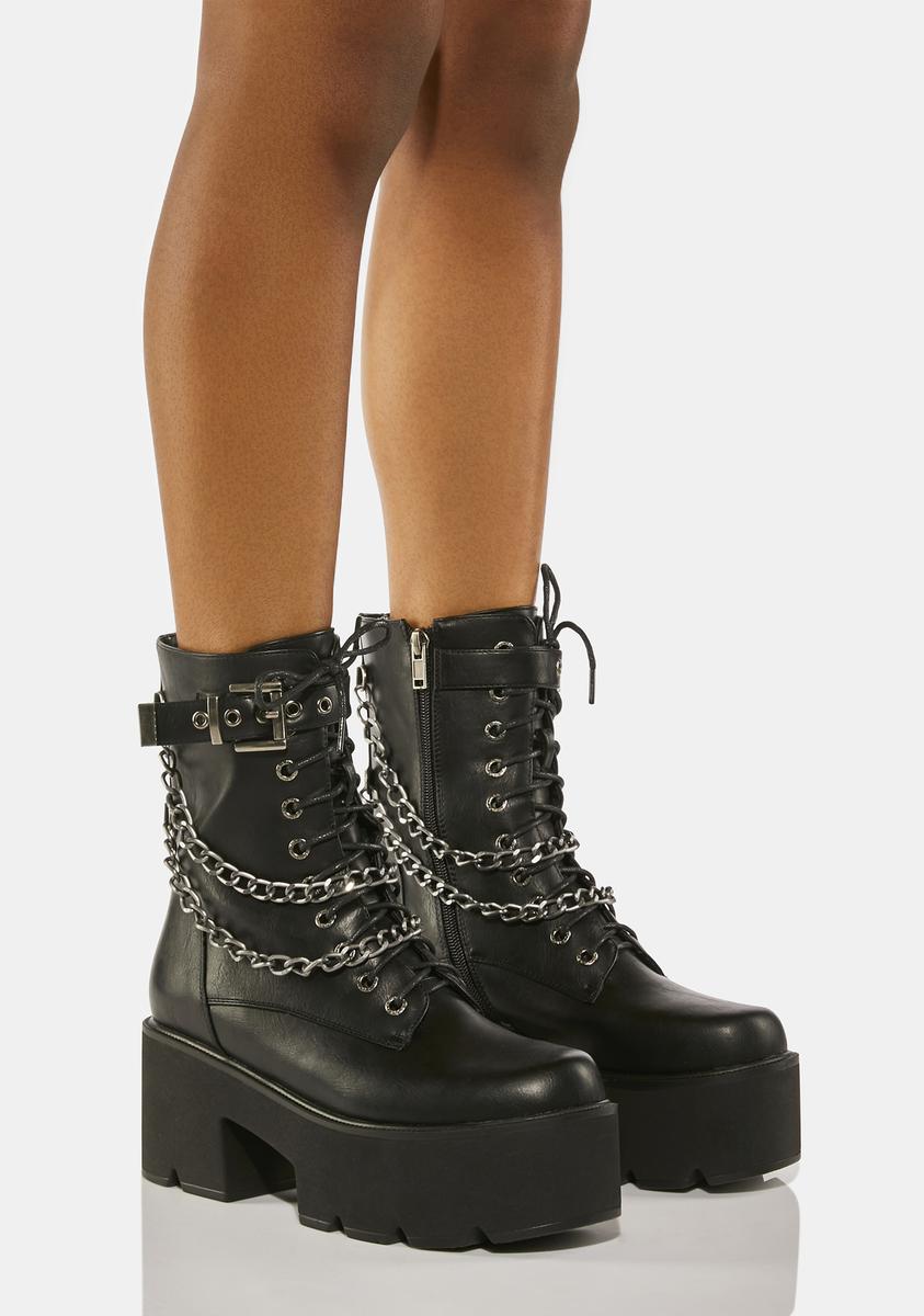 Lamoda Chain Lace Up Combat Boots - Black – Dolls Kill