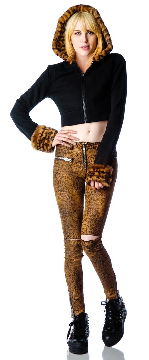Feline Faux Fur Cropped Hooded Jacket,New Products : American Fashion Style Bags On Sale