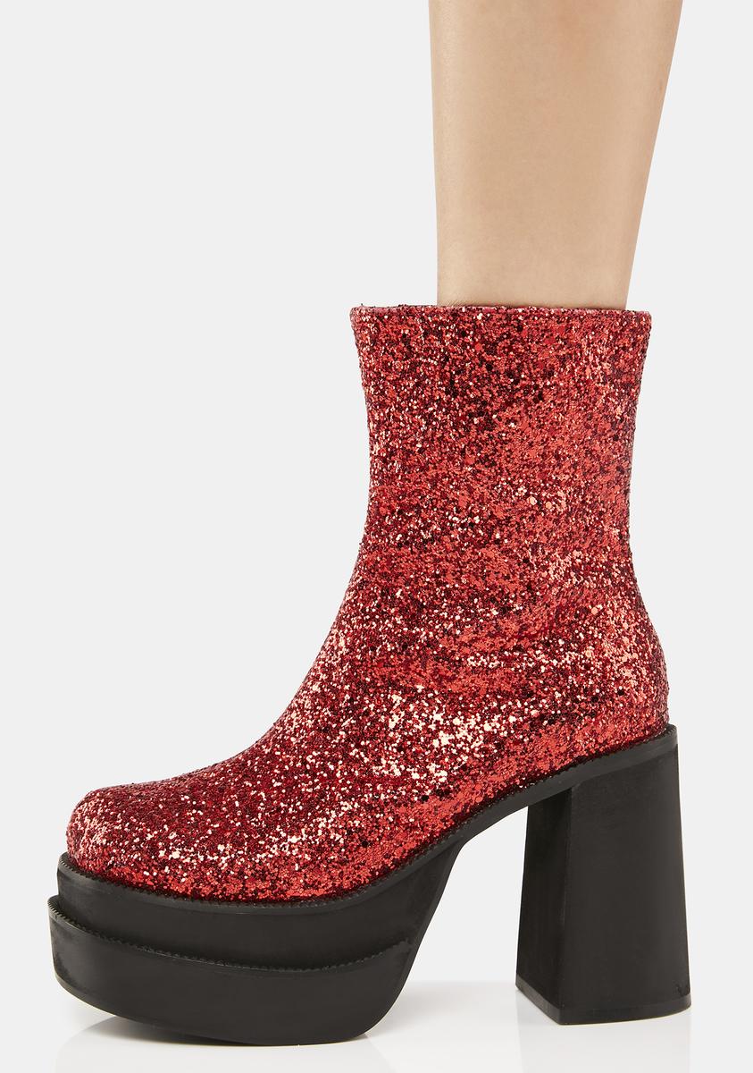 Trickz N Treatz Glitter Platform Boots Red Dolls Kill
