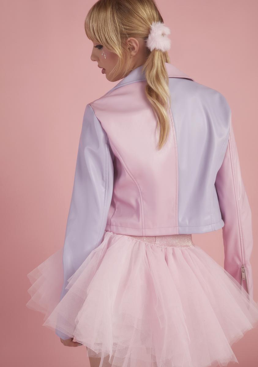 Sugar Thrillz Pastel Colorblock Vegan Leather Moto Jacket