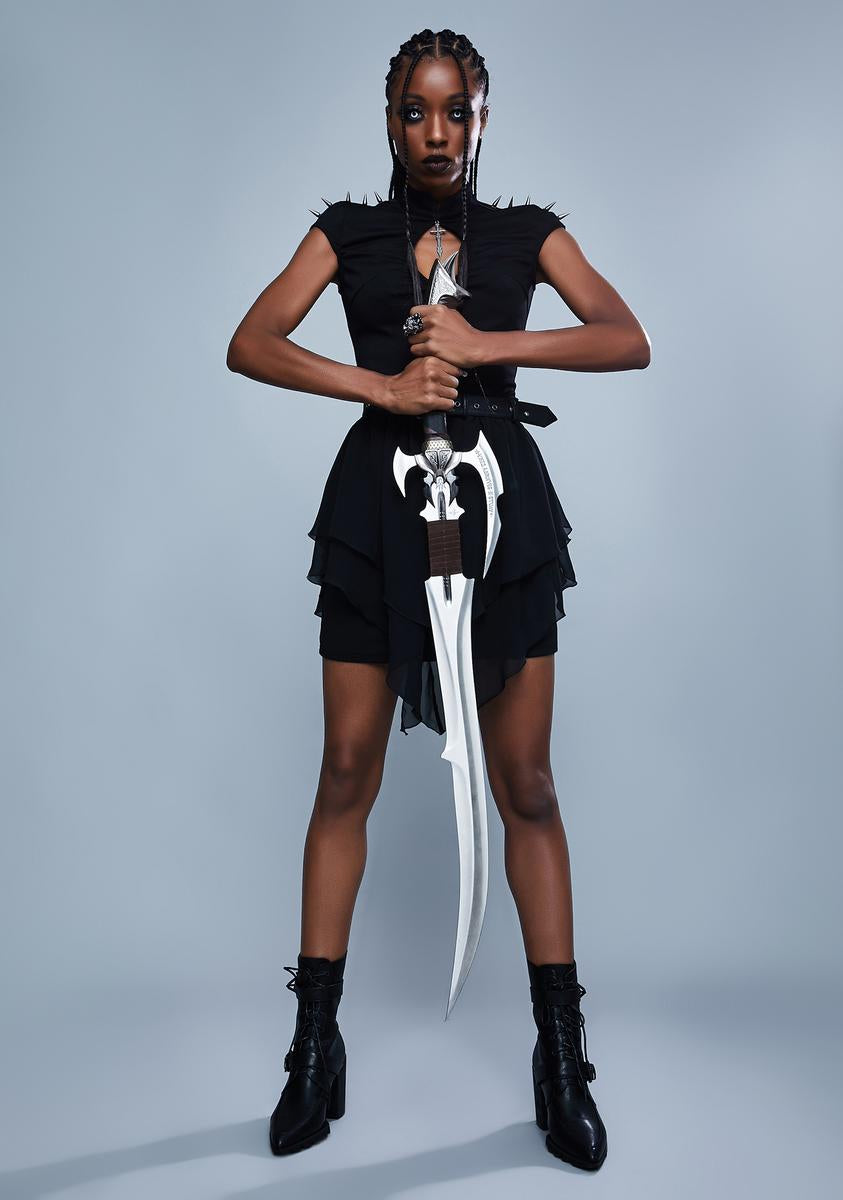Widow Sword Charm Keyhole Spiked Mini Dress