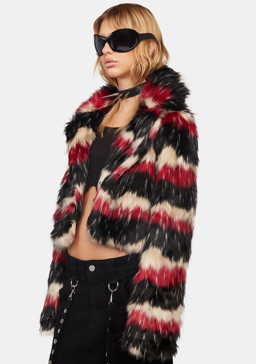 Current Mood Faux Fur Striped Cropped Jacket – Dolls Kill