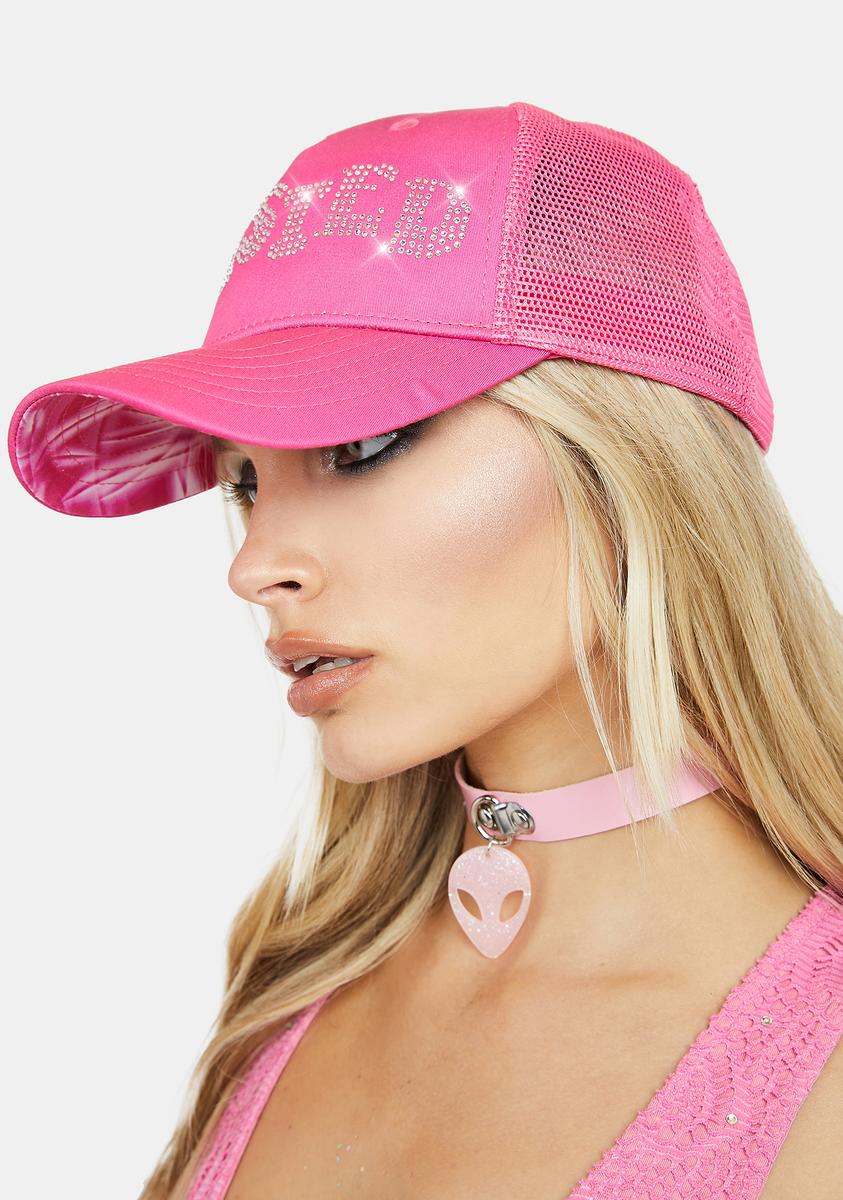 Club Exx Wasted Rhinestone Trucker Hat Pink Dolls Kill