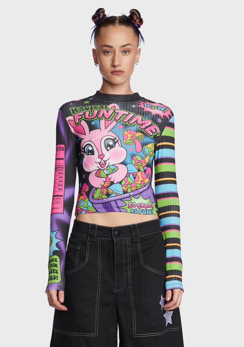 Current Mood Graphic Bunny Cereal Long Sleeve Top - Multi – Dolls Kill