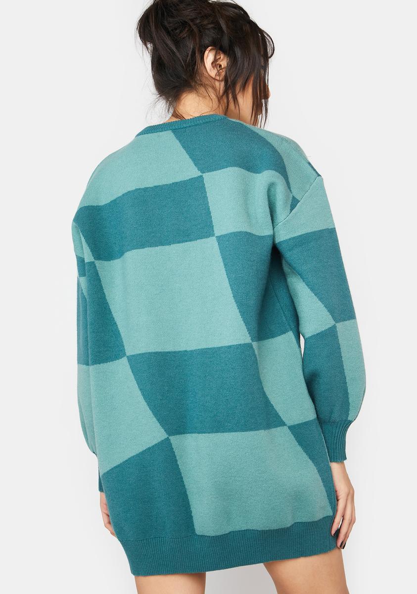 Checkered Oversized Sweater Dress - Blue Dolls Kill Checkered Oversized Sweater Dress - Blue Dolls Kill