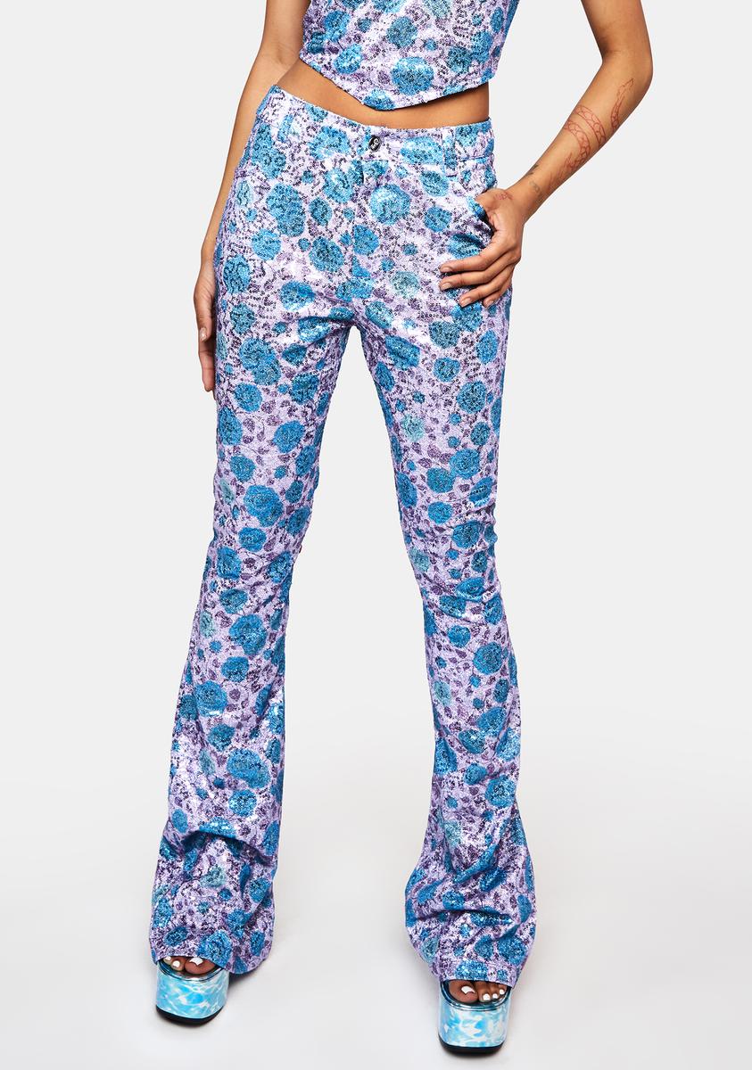 Elsie And Fred Swirl Floral Flare Leg Trousers Blue – Dolls Kill