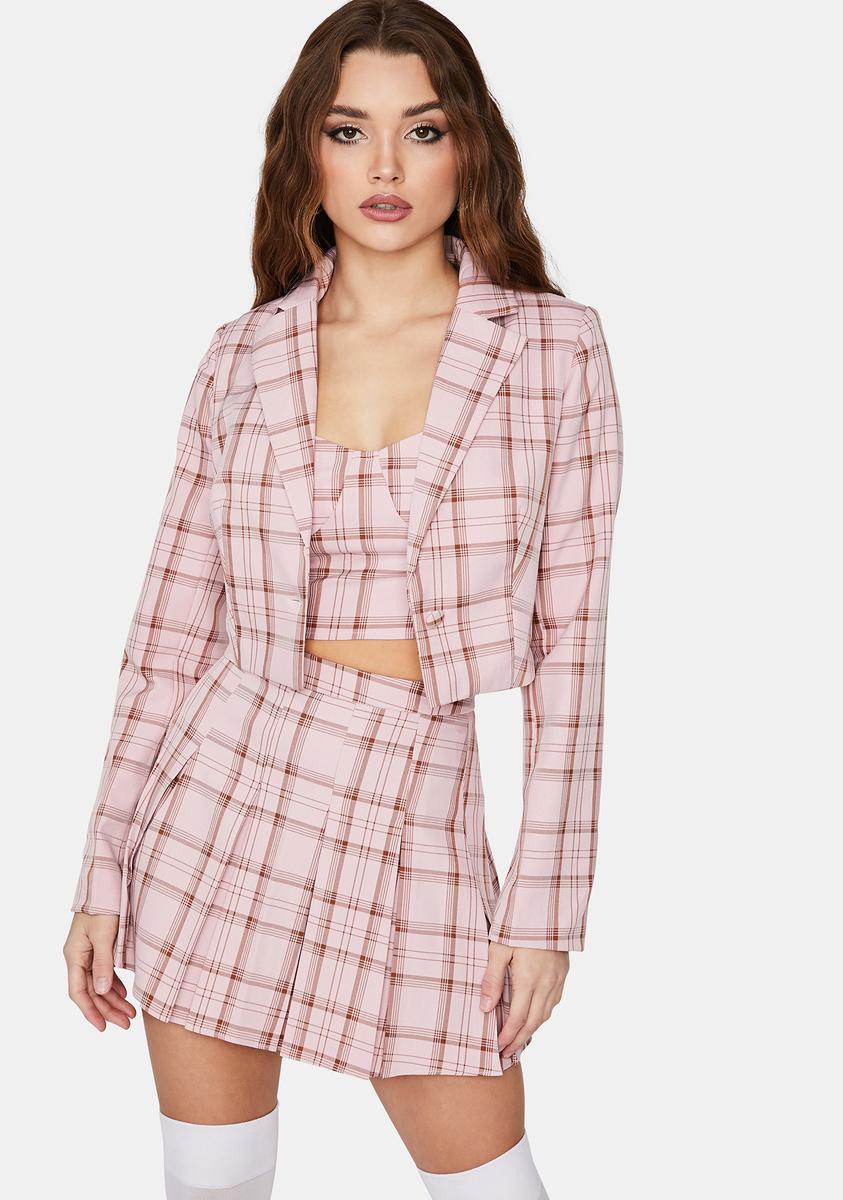 Blush Passion First Plaid Blazer,All Products : American Fashion Style Bags On Sale