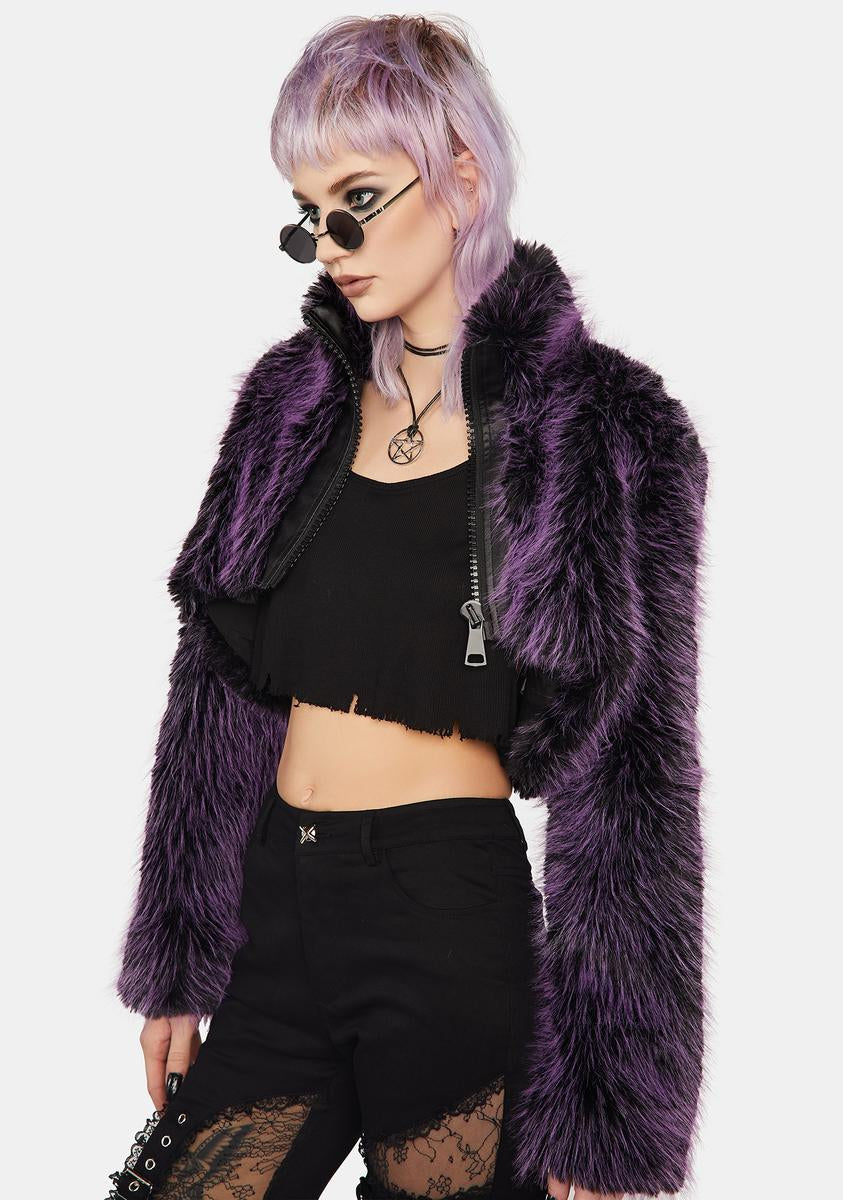 Punk Rave Two Tone Faux Fur Jacket - Purple – Dolls Kill