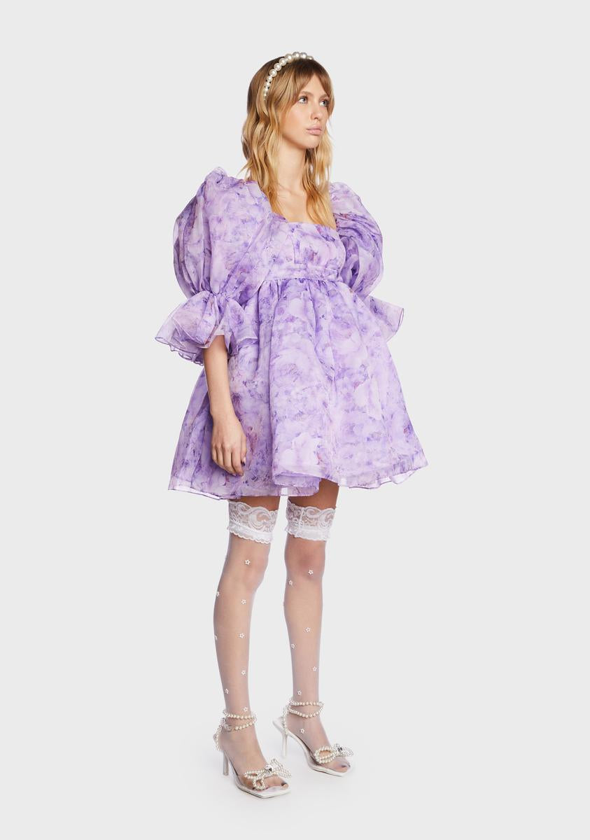 dolls kill purple flower dress Sugar Thrillz Regency 3D Floral Mesh Drop Waist Fit N' Flare Dress