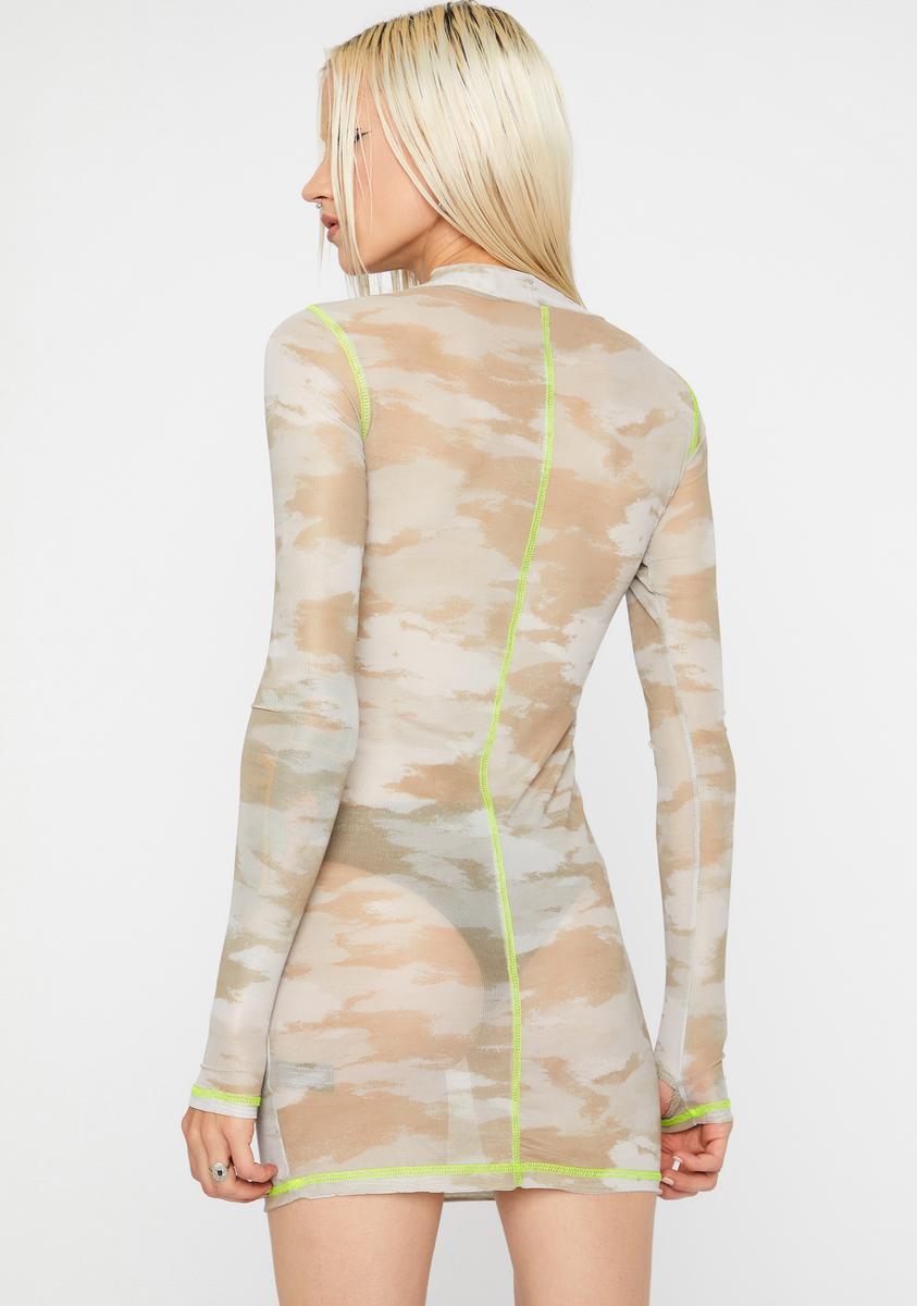 Darker Wavs Desert Camo Mesh Dress With Contrast Neon Stitching