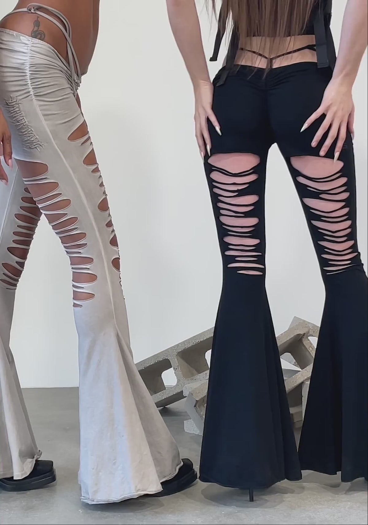 Echo Ecru V-Cut Cut-Out Bell Bottoms
