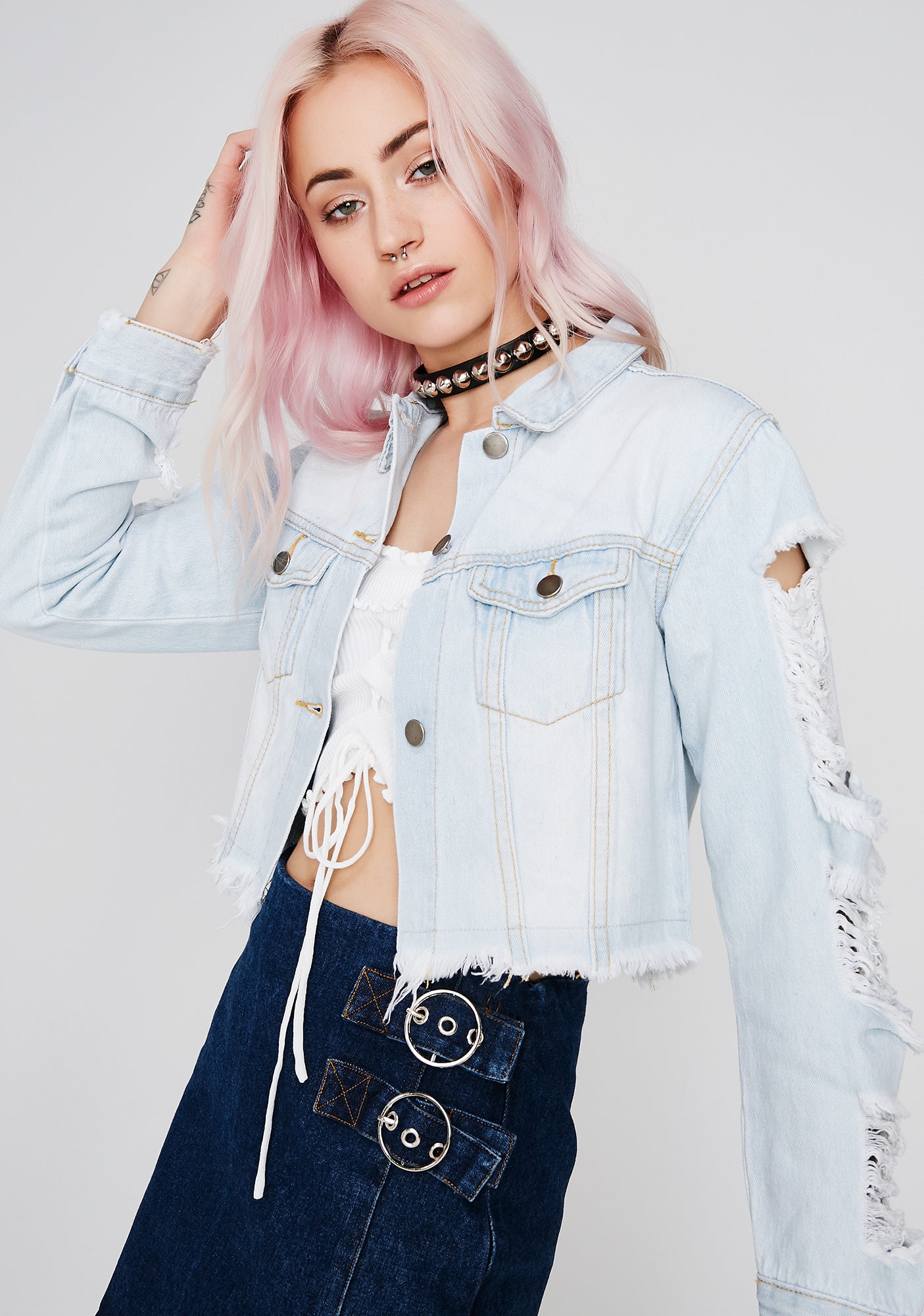 Crop Distress Denim Jacket – Dolls Kill