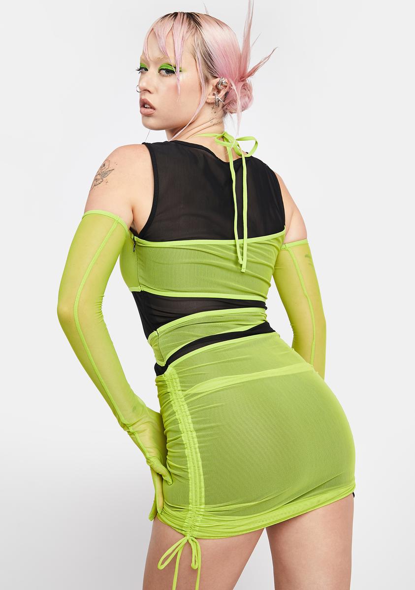 Horoscopez Libra Layered Mesh Mini Dress With Gloves Black Green – Dolls  Kill