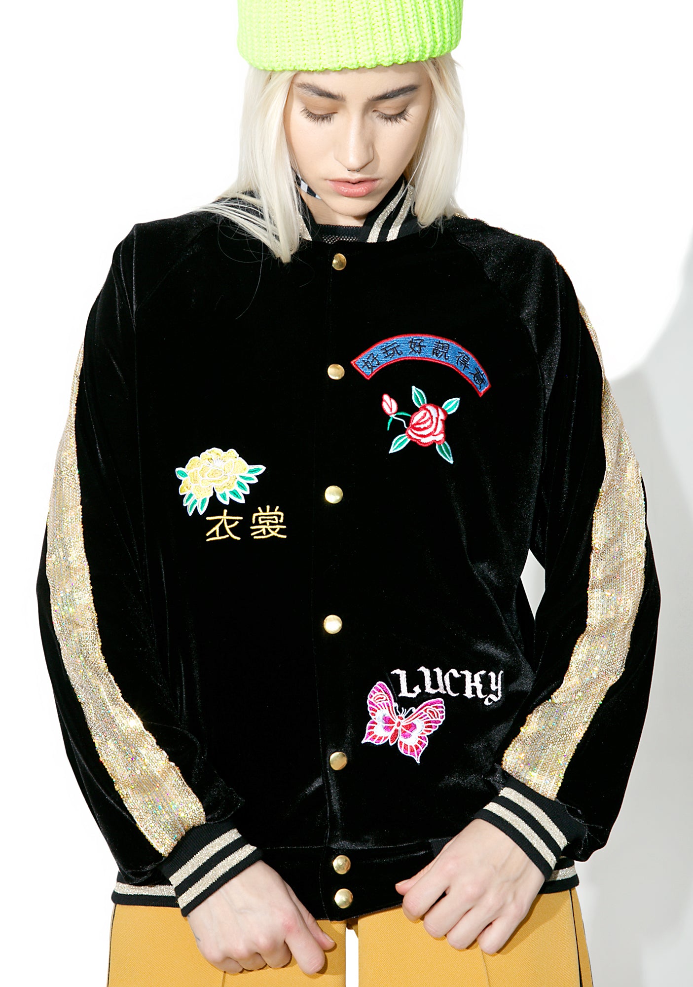 Embroidered Velvet & Sequin Bomber Jacket – Dolls Kill