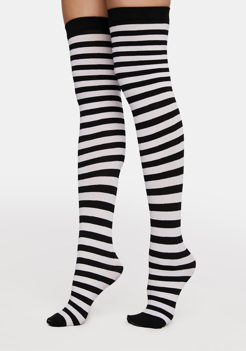Striped Thigh High Stockings Socks - Black/White – Dolls Kill