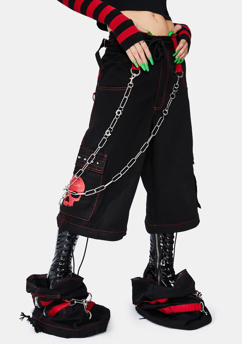 Tripp NYC Mens Gothic Punk Skull Black Red Super Wide Leg
