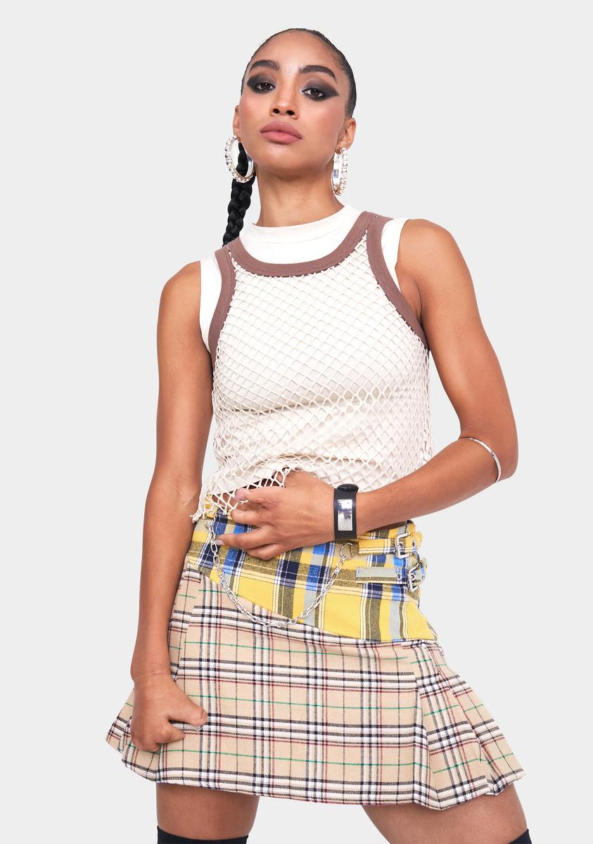Jaded London Check Mix Pleated Mini Skirt With Buckles