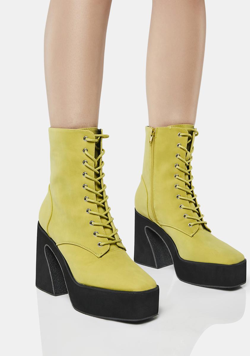 Matte Vegan Leather Lace Up Platform Boots - Lime – Dolls Kill