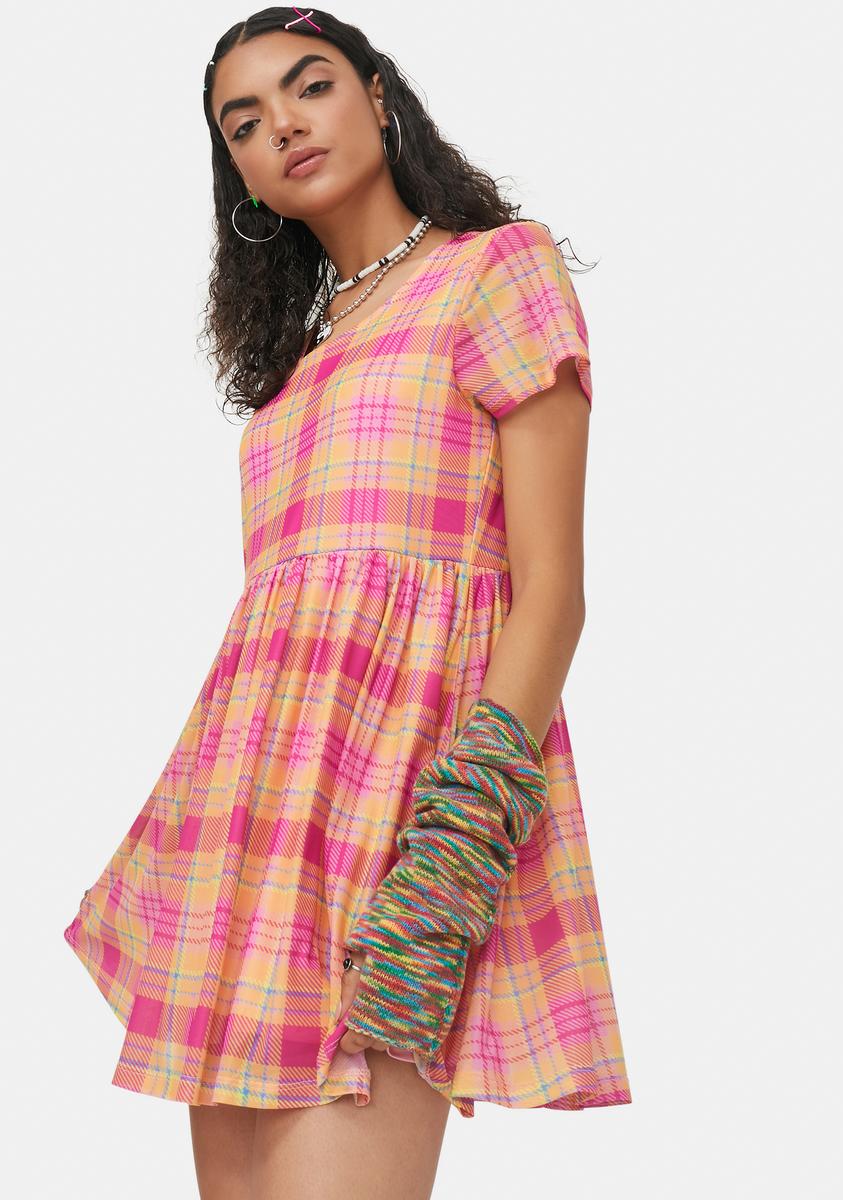 Delia's Plaid Print Mesh Babydoll Dress