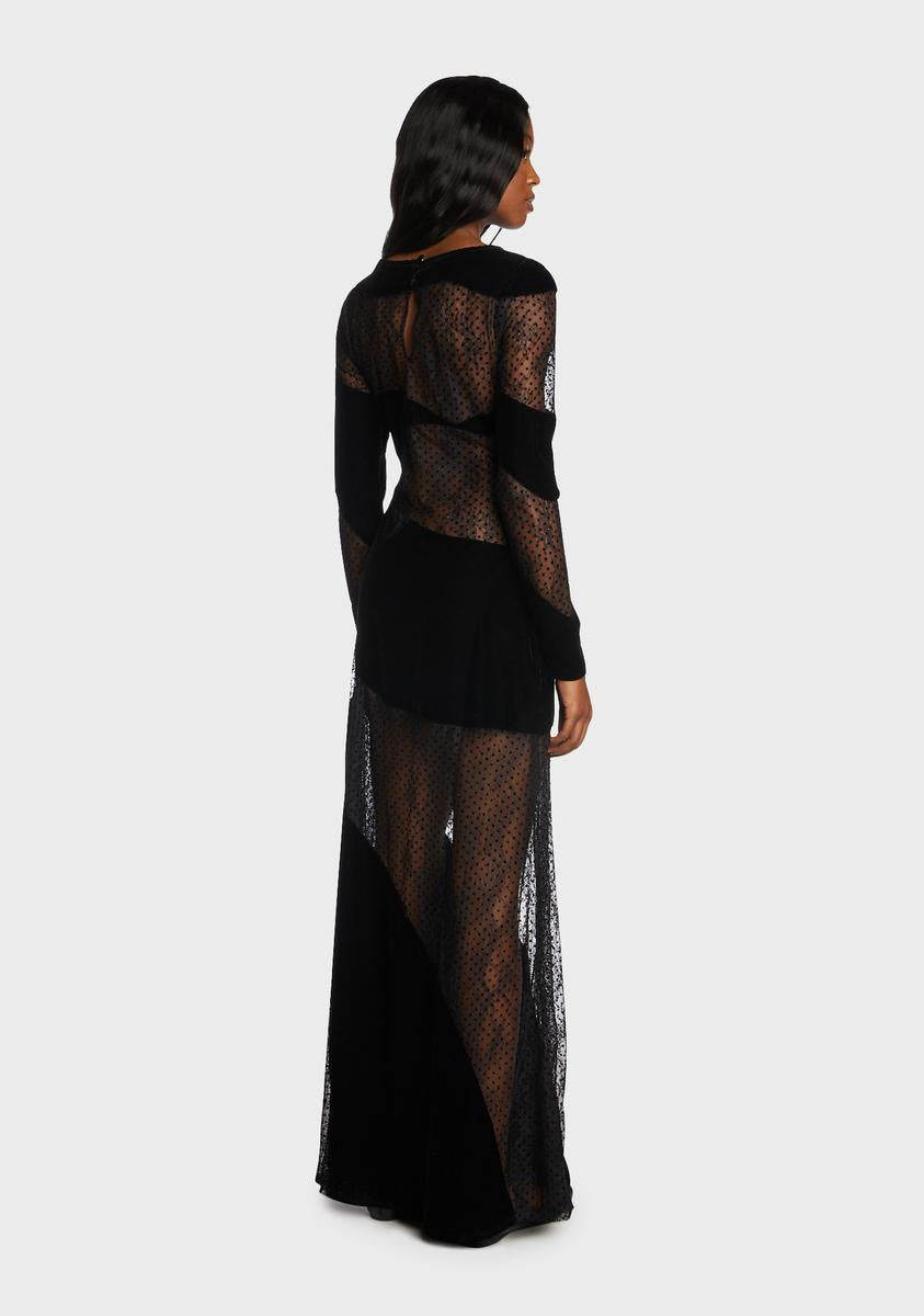 For Love & Lemons Velvet Lace Flocked Dot Maxi Dress