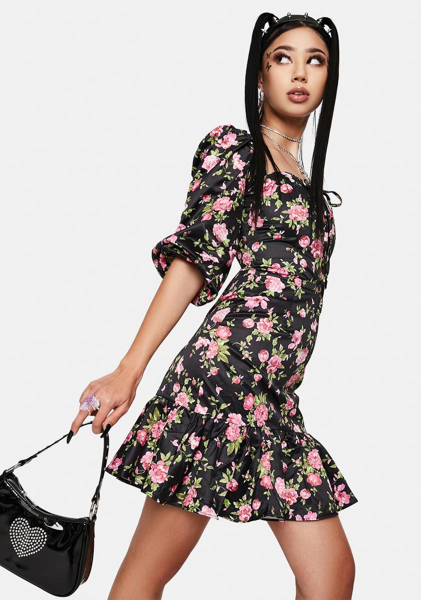 knee length dresses for ladies RARE LONDON Floral Peplum Hem Milkmaid Dress – Dolls Kill