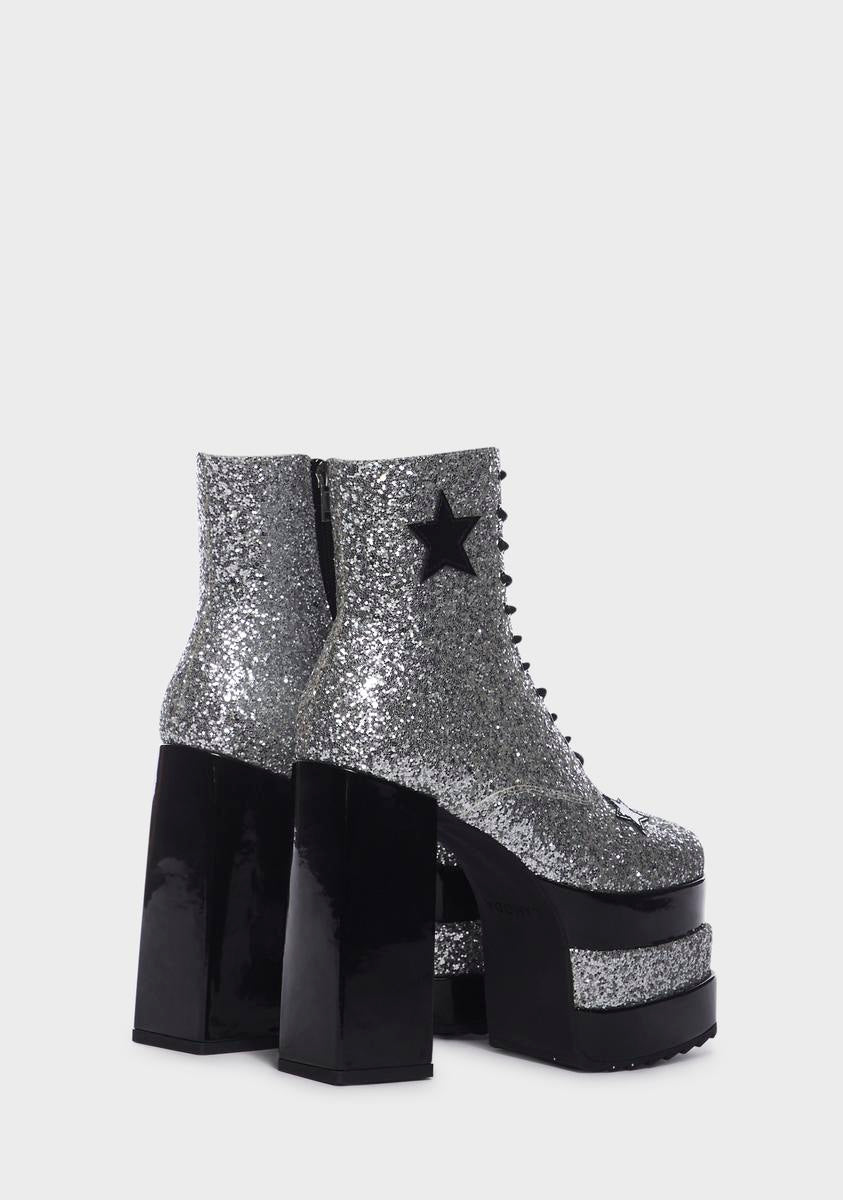 ESQAPE Quilted Light Up Platform Boots - Silver – Dolls Kill