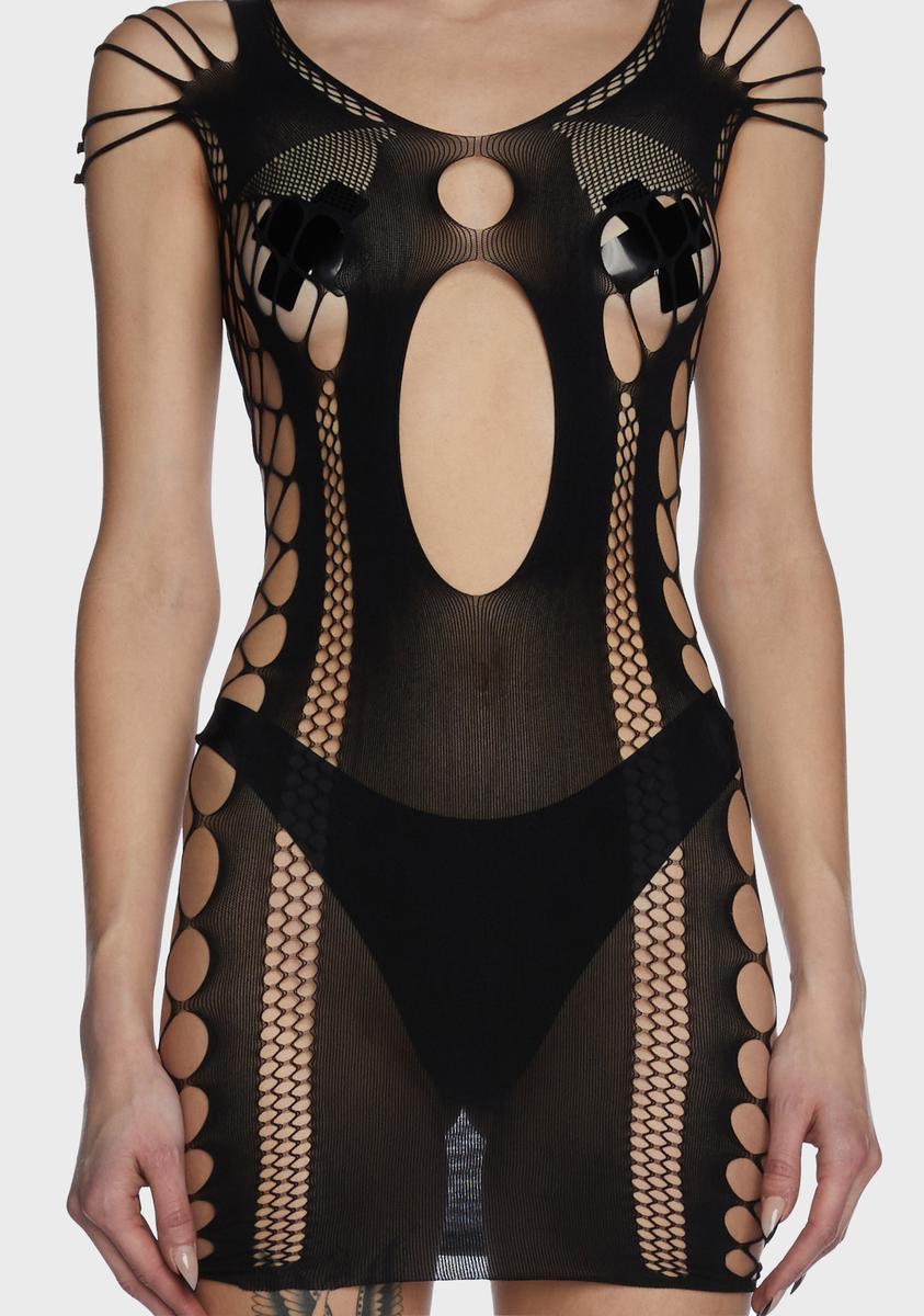 Slashed Opaque Bodystocking Dress main image 1