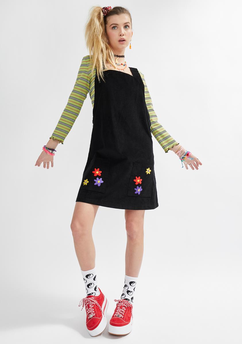 Delia's Flower Embroidered Corduroy Jumper Dress