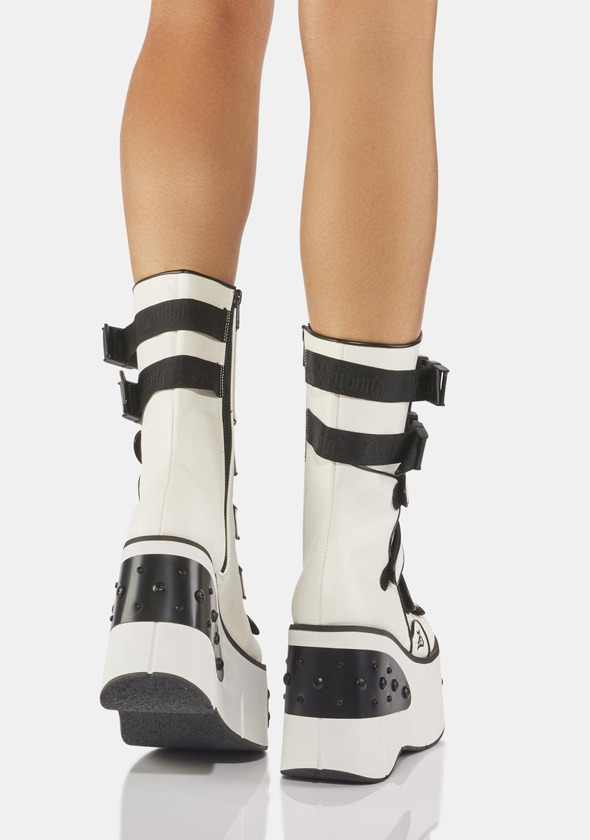 Demonia Kera-108 Boots - White Vegan Leather – Dolls Kill