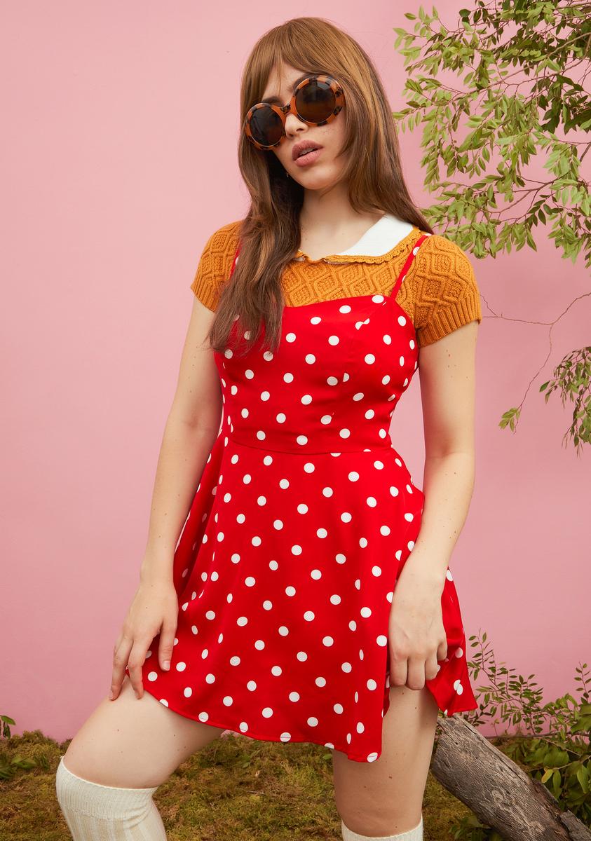 Sugar Thrillz Polka Dot Skater Mini Dress - Red Dolls Kill Sugar Thrillz Polka Dot Skater Mini Dress - Red Dolls Kill
